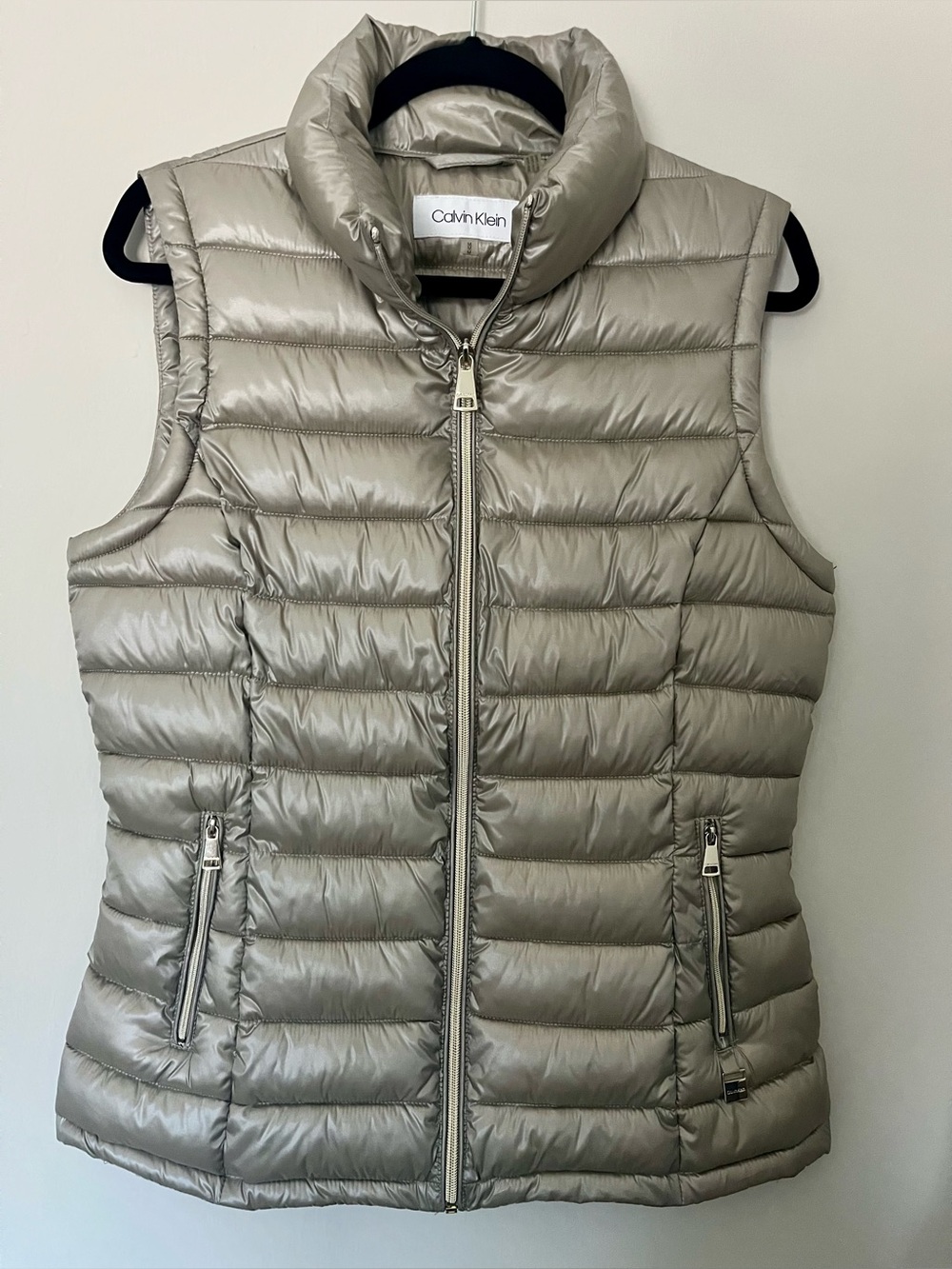 Calvin Klein Metallic Full Zip Quilted Cozy Puffer Vest